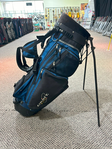 Orbit Golf Stand Bag 5-Way Divider 7 Pockets Harness Handle Rain Hood Black/Blue
