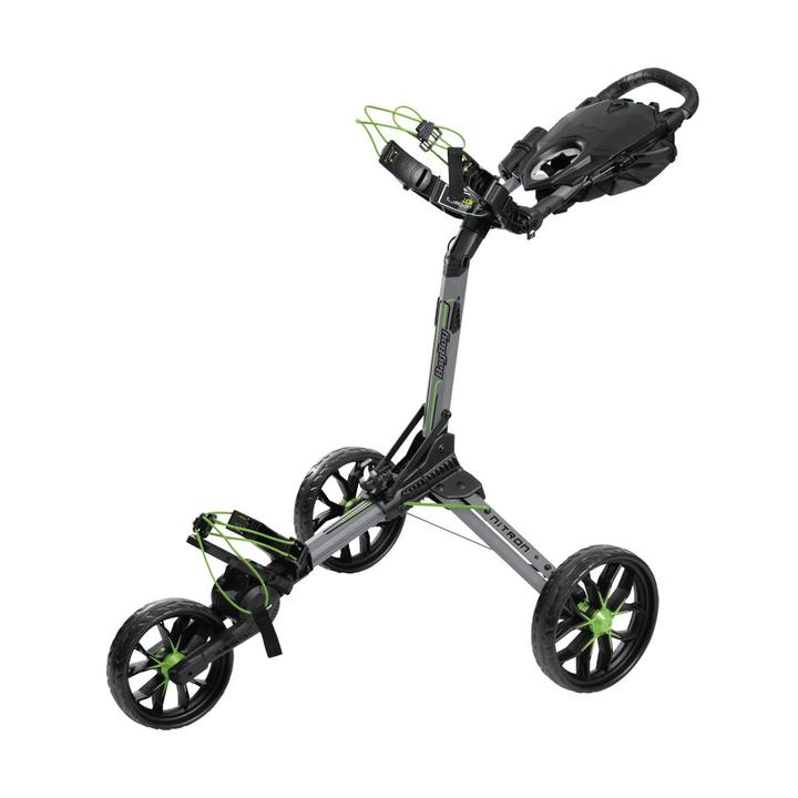 BagBoy Nitron 3 Wheel Push Cart Battleship Gray/Lime One Step Open Compact