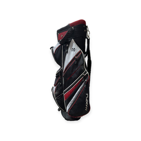 Maxfli Cart Bag 13-Way Divider 12 Pockets Strap Handle Rain Hood Red/Black/Grey