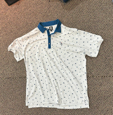 Foot Joy 2XL Men's Golf Shirt White/Blue Pattern Made In China