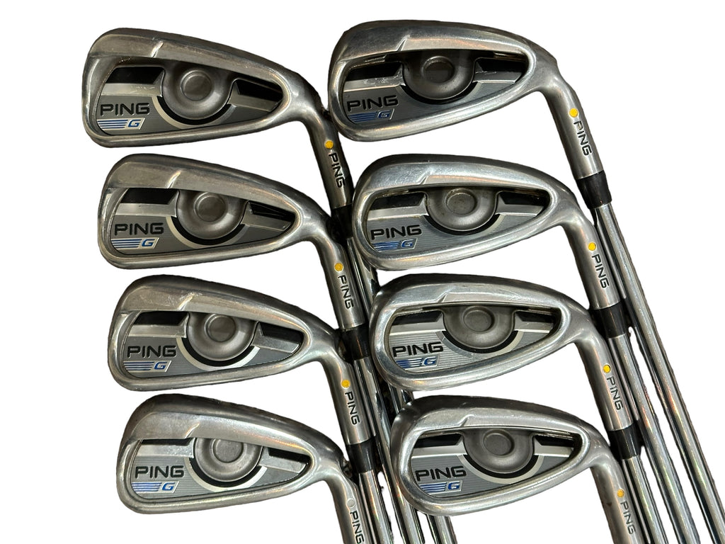 Ping G Yellow Dot Iron Set 4-UW AWT 2.0 S Flex Shafts Golf Pride CP2 Pro Grips