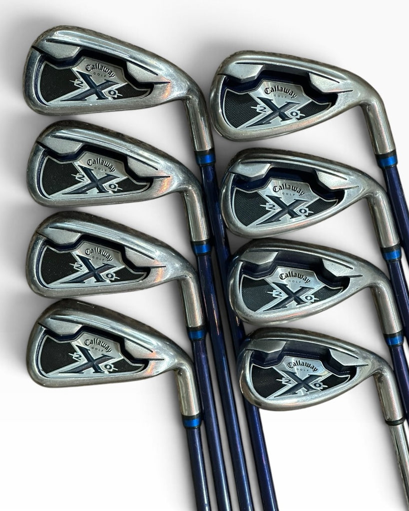 Callaway X20 Iron Set 4-PW, SW +1/2" Apollo Blue Steel Stiff Flex Shafts Tacki Mac Grips
