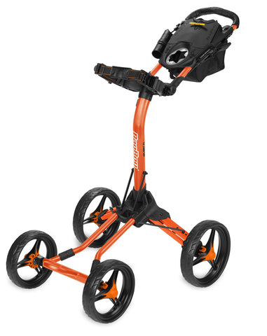 Bag Boy Quad XL Push Cart Orange/Black Top-Lok Handle Mounted Brake 2 Step Fold