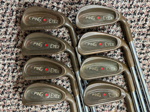 Ping BeCu Eye 2 Orange Dot Iron Set 3-W Micro-Taper S Flex Shafts CP2 Wrap Grips