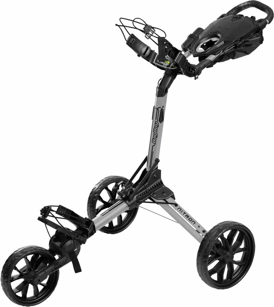 BagBoy Nitron 3 Wheel Push Cart Silver/Black One Step Open Top Lok Super Compact